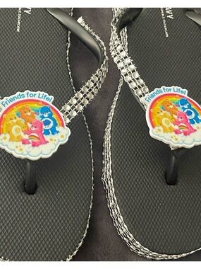 Black Flip Flops with Care Bears Charms